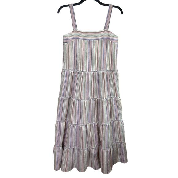 Tart Dresses & Skirts - Tart Tiered Midi Dress‎ Women's Large Multicolor Striped Linen Blend Tank Strap